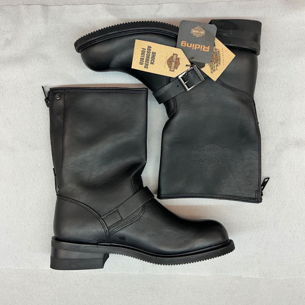 NWT Harley-Davidson Mens Black Leather Engineer Zipper Riding Boots Size 10 W